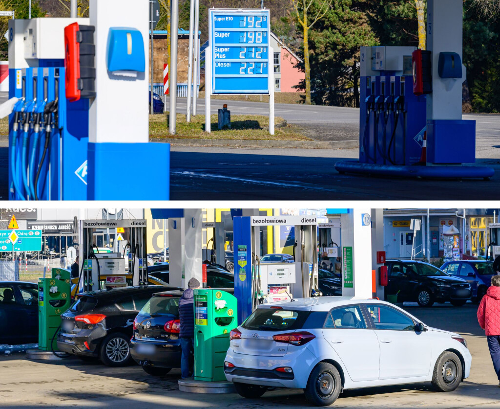An der Tankstelle in Frankfurt (Oder) ist am Freitagvormittag nichts los - dagegen ist im benachbarten Slubice in Polen jede Zapfsäule besetzt.